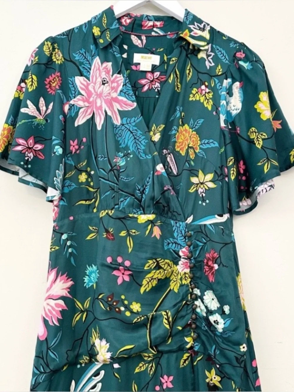 Anthropologie Maeve Floral Button Front Wrap Shirt Dress Size 8 Green Boho - Picture 7 of 15
